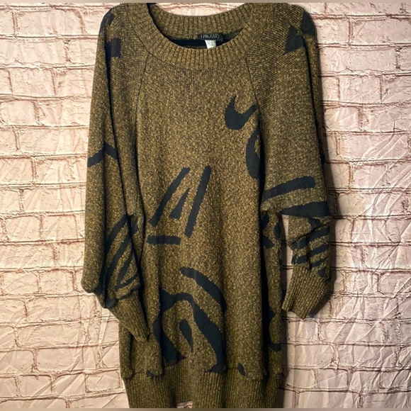 Vintage 80s or 90s Joan Geddes Brown & Black Sweater Dress One Size - Picture 11 of 14